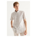 ALTINYILDIZ CLASSICS Men's White-beige Comfort Fit Comfy Cut Buttoned Collar Check Short Sleeve 