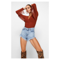 Trendyol Cinnamon Tassel Knitted Bodysuit