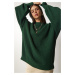 Štěstí İstanbul Dámský smaragdově zelený oversize základní pletený svetr