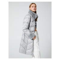 Koton Long Puffer Coat Belted Faux Für Detailed With Pocket