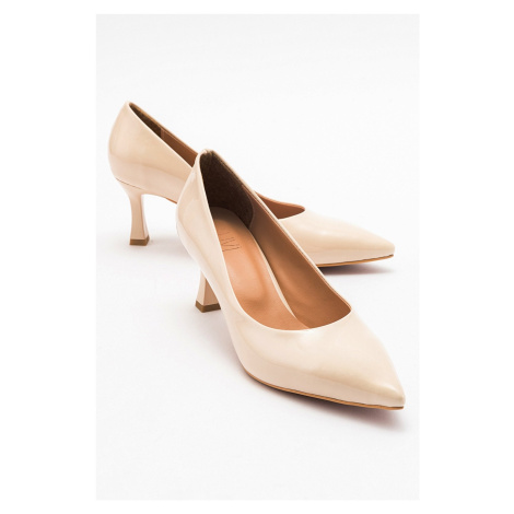 LuviShoes Women's PEDRA Nude Patent Leather Heeled Shoes