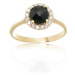 Dámský zlatý prsten s onyxem a čirými zirkony PR0547F + DÁREK ZDARMA