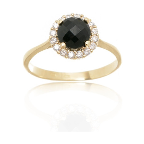 Dámský zlatý prsten s onyxem a čirými zirkony PR0547F + DÁREK ZDARMA Ego Fashion