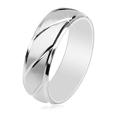 Prsten ze stříbra 925, matný povrch, diagonální lesklé zářezy, 6 mm Šperky eshop