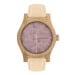Béžovo-fialové dřevěné hodinky s koženým řemínkem pro dámy