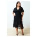 Trendyol Curve Black Double Breasted Flounce Woven Dress