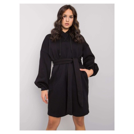 Černé mikinové šaty Raella s kapucí a opaskem -black Černá