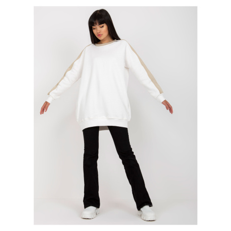 Základní bílo-béžová mikinová tunika oversized střihu RUE PARIS Fashionhunters