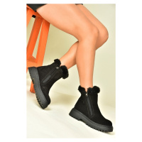 Fox Shoes Black Genuine Suede Thick Soled Women's Daily Boots