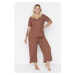 Trendyol Curve Brown Knitted Pajamas Set