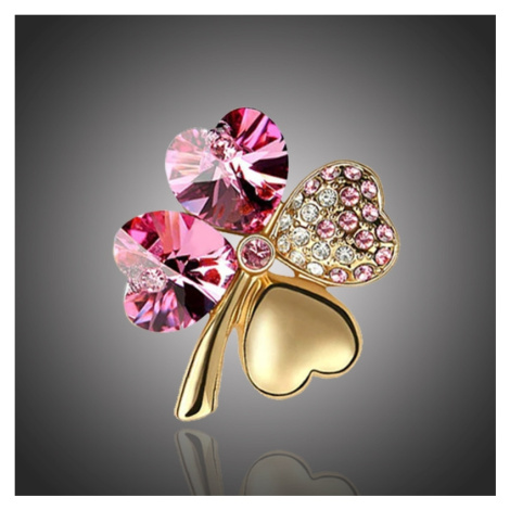 Sisi Jewelry Brož Swarovski Elements Čtyřlístek Gold - různé barvy B1063-X9554-23 Růžová