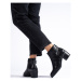Daszynski Výborné černé dámské kotníčkové boty na plochém podpatku ruznobarevne