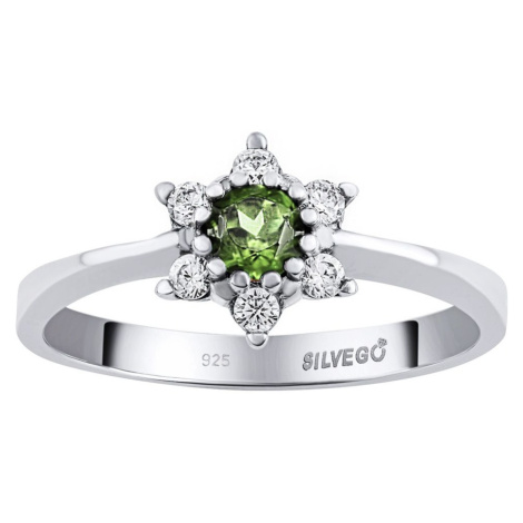 Stříbrný prsten Leana s přírodním vltavínem a Brilliance Zirconia Silvego