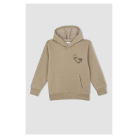 DEFACTO Boys Beige Letter Printed Pocket Hooded Thick School Sweatshirt