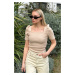 Trend Alaçatı Stili Women's Beige Square Neck Princess Sleeve Regular Fit Blouse