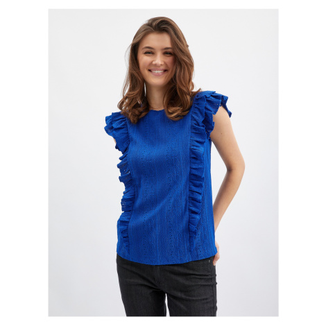 Orsay Modré dámské tričko s volánem - Dámské