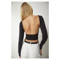 Happiness İstanbul Women's Black Open Back Knitted Crop Blouse
