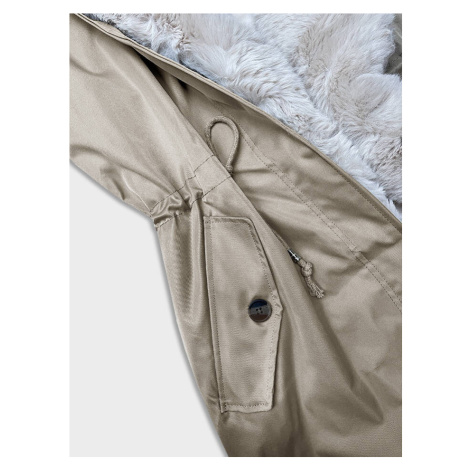 Béžová dámská zimní bunda parka s kožešinou (B557-46046) S'WEST