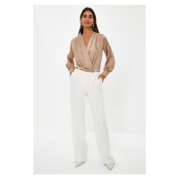 Trendyol Mink Satin Fabric Double Breasted Collar Woven Body with Snap Detail at the Hem