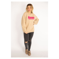 Şans Women's Plus Size Camel In Stock 3 Thread Fabric Sweatshirt
