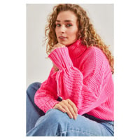 Bianco Lucci Women's Turtleneck Sleeve Laced Patterned Knitwear Sweater