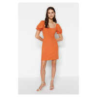 Trendyol Orange Mini tkané šaty s balónovým rukávem tkané prádlo