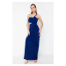 Trendyol Saxe Blue Window/Cut Out Detailed Long Evening Evening Dress