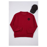 Trendyol Claret Red Oversize/Wide Cut Thick Sweatshirt with Embroidery Detail