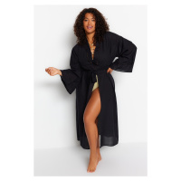 Trendyol Curve Black Accessory Detailed Voile Kimono