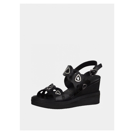Tamaris černé kožené na klínku sandály