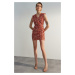 Trendyol Limitovaná edice Tile Smocked Fitted/Fitted Mini Lined Woven Dress