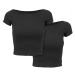 Ladies Off Shoulder Rib Tee 2-Pack - black+black