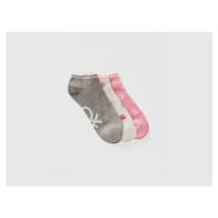 Benetton, Gray, Pink And White Short Socks