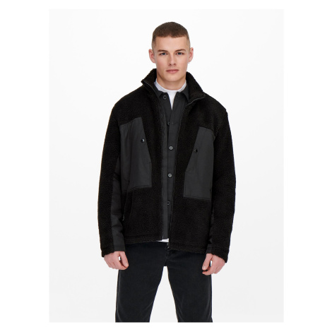 Černá zimní bunda z umělého kožíšku ONLY & SONS Villads