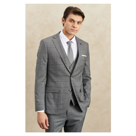 ALTINYILDIZ CLASSICS Men's Gray Slim Fit Slim Fit Mono Collar Checkered Vest Classic Suit AC&Co / Altınyıldız Classics