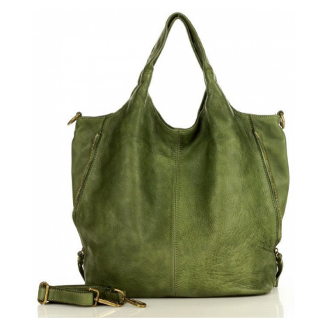 Kožená shopper bag kabelka Mazzini M48 zelená