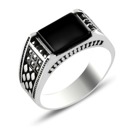 OLIVIE Pánský stříbrný prsten ONYX 5704