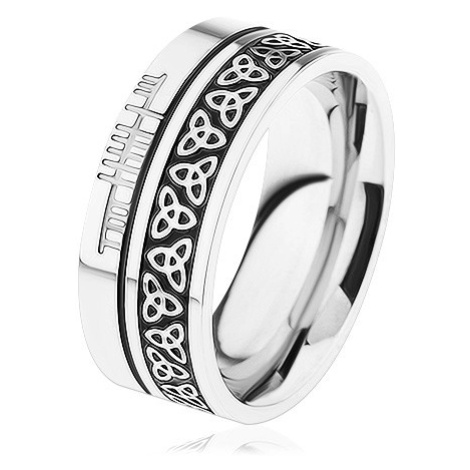 Lesklý prsten, ocel 316L, vzor - keltský uzel, lemy stříbrné barvy Šperky eshop