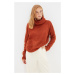 Trendyol Taba Turtleneck Oversize Transparent Knitwear Sweater