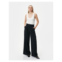 Koton Wide Leg Trousers with Belt Detail, High Waist and Pocket