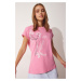 Happiness İstanbul Women's Light Pink Printed Cotton T-Shirt