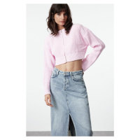 Trendyol Pink Crop Wadding Detailed Knitwear Cardigan