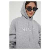 Mikina Nicce dámská, šedá barva, s kapucí, s aplikací