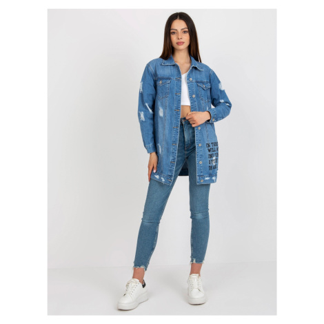 Modrá dlouhá džínová bunda s potiskem Fashionhunters