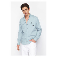 Trendyol Mint Regular Fit Denim Shirt with Snap Fasteners