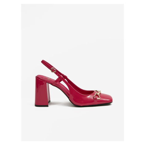 Tmavě růžové dámské kožené sandály na podpatku Love Moschino