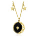 Stříbrný náhrdelník 925 - zlatá barva, kruh, černá glazura, malé hvězdičky
