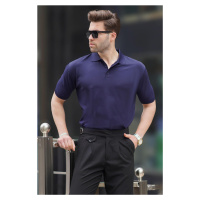 Madmext Navy Blue Men's Polo Neck Plain T-Shirt 6882