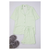 Trendyol Green Striped Viscose Top Wide Pattern Woven Pajama Set