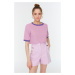 Trendyol Lilac Waffle Fabric Crop Knitted T-Shirt